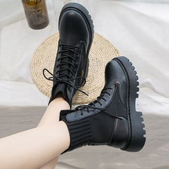 Yuki Yoru - Faux Leather Lace-Up Short Boots Yuki Yoru - Faux Leather Lace-Up Short Boots
