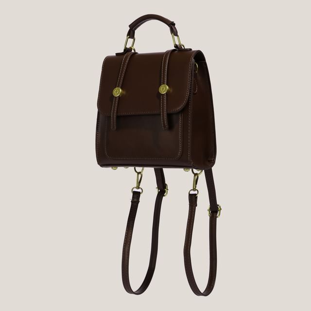 Bolso-Faux Leather Flap Satchel Backpack