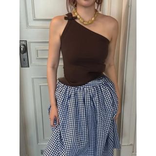 Seoulchic One-Shoulder Plain Bow Accent Crop Tank Top Sale