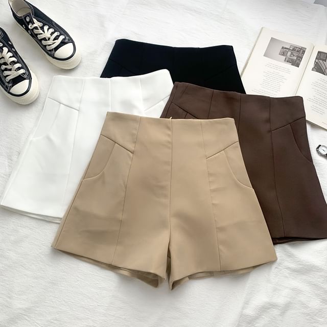 DIYI-High Waist Plain Shorts