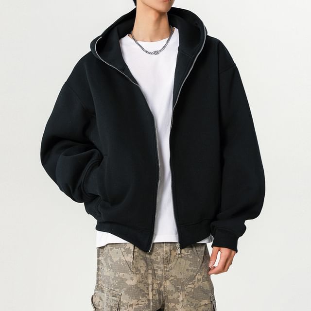Omozando-Stand Collar Zip Hoodie