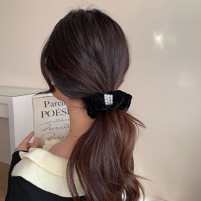 Jael-Faux Pearl Velvet Scrunchie