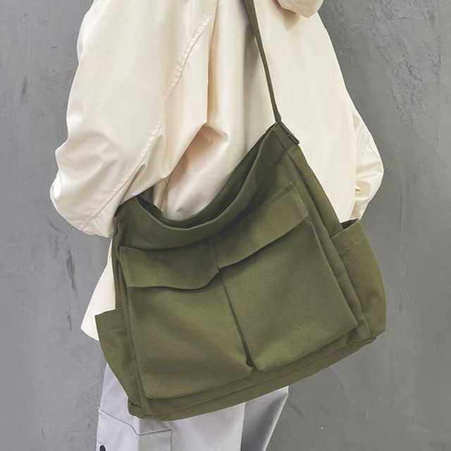 Hikuozy-Plain Canvas Shoulder Bag