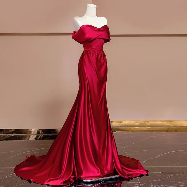 Fioridi-Off-Shoulder Plain Mermaid Evening Gown