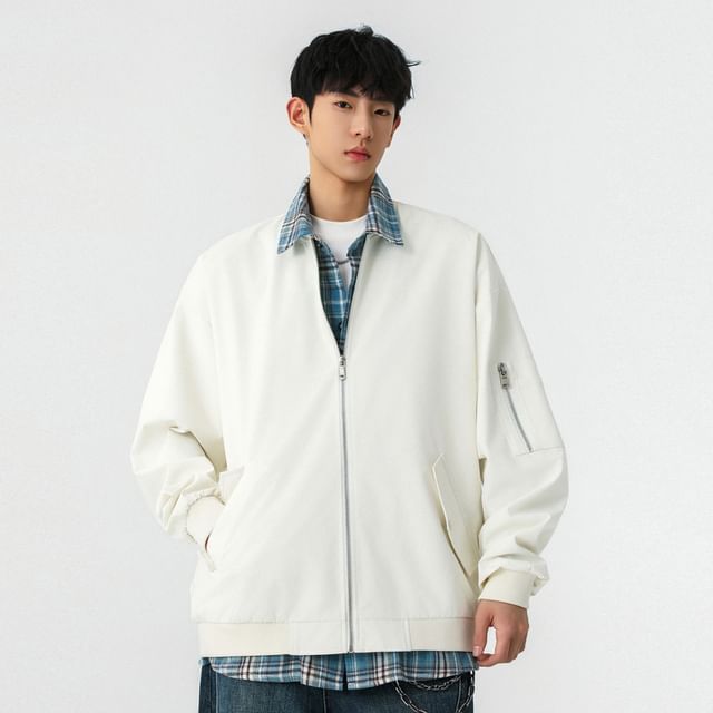 YERGO-Mock Two-Piece Plaid Collar Zip Jacket