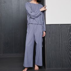 Cinni - 家居服套裝: 格子長袖T裇 + 褲子 Cinni - 家居服套裝: 格子長袖T裇 + 褲子