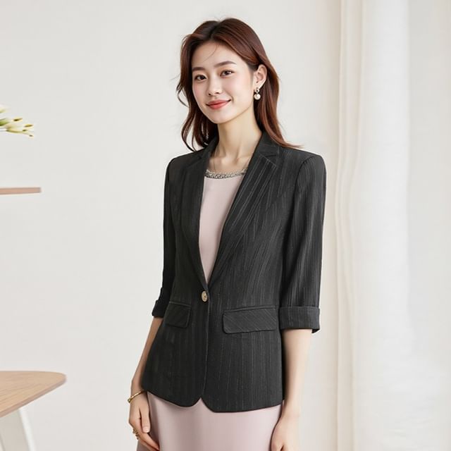 Princess Min-Elbow Sleeve Notch Lapel Plain Single Breasted Blazer