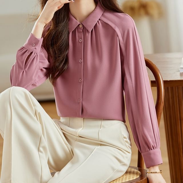 Dragan Pulse-Long-Sleeve Plain Chiffon Shirt
