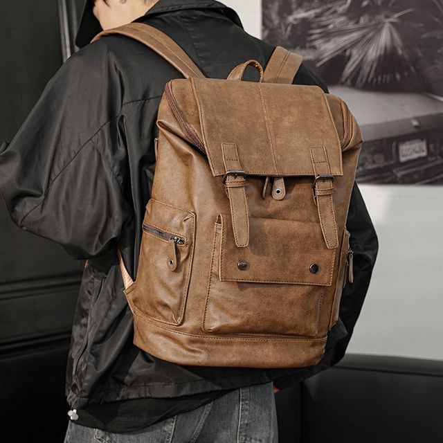 BagBuzz-Plain Faux Leather Backpack