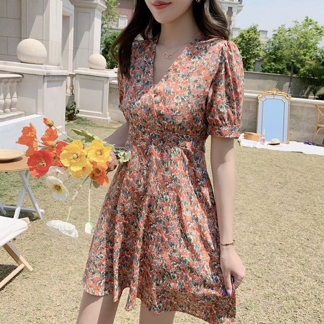 white christmas dresses Girls Puff Sleeve Casual Dresses