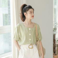 SOMUI - Puff-Sleeve Button-Up Blouse SOMUI - Puff-Sleeve Button-Up Blouse