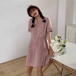 EROPIA - Collared Short-Sleeve Shift Dress EROPIA - Collared Short-Sleeve Shift Dress