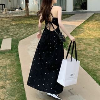 Trendycas-Spaghetti Strap Backless Polka Dot Dress