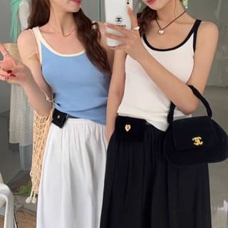 MIKIGA-Scoop Neck Contrast Trim Tank Top