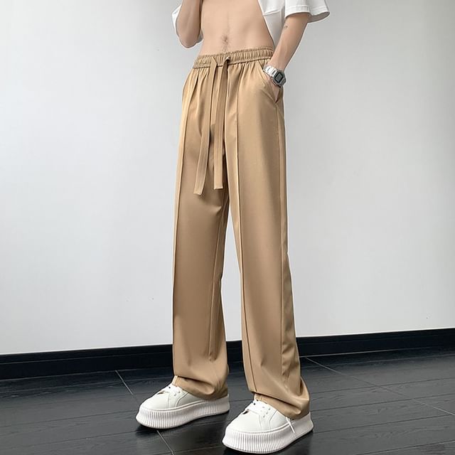 POSI-Drawstring Waist Plain Straight Cutting Pants