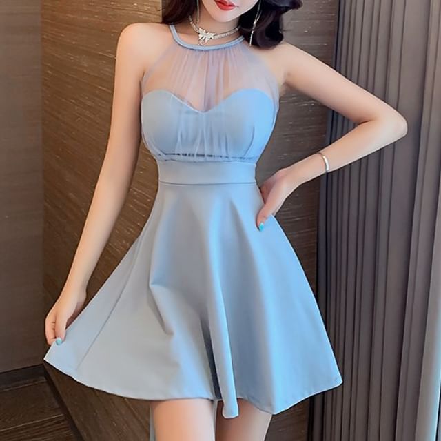 knee length dresses for ladies White Sheer Mesh Long Sleeve Cover Up Dress – Hot Miami Styles main image 0