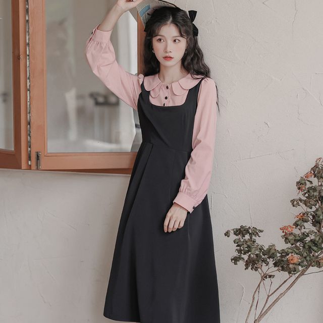 AMOS - Long-Sleeve Mock Two-Piece Midi A-Line Dress | YesStyle AMOS - Long-Sleeve Mock Two-Piece Midi A-Line Dress | YesStyle