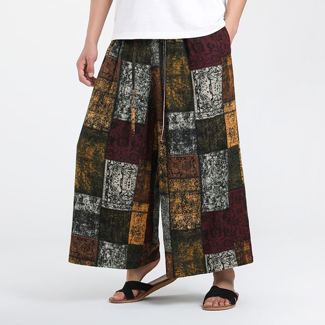 Lefitt-Mid Rise Plaid Wide Leg Pants