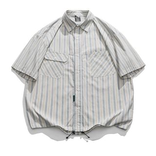 Zentrus-Short-Sleeve Striped Button-Up Shirt