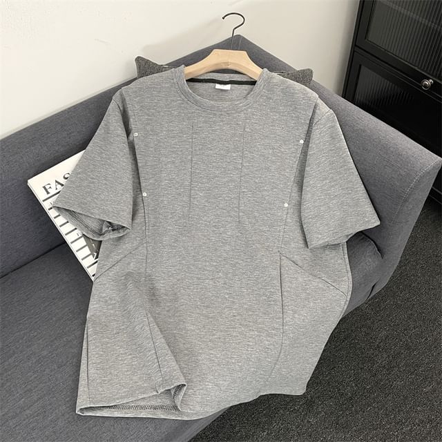 Plummie-Short Sleeve Round Neck Plain Oversized T-Shirt