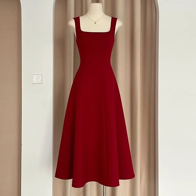 Fioridi-Sleeveless Square Neck Plain A-Line Evening Dress