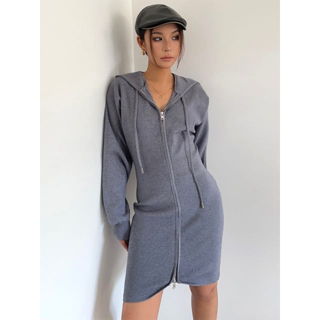 Colada - Zipper Hooded Knit Dress | YesStyle