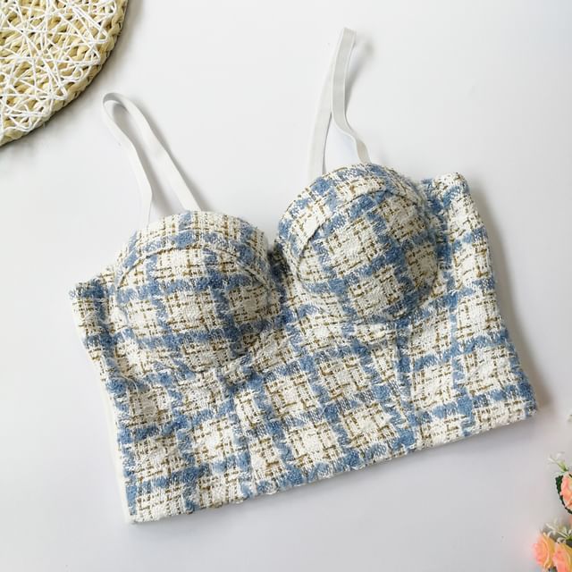 Doowex-Plaid Tweed Bustier Top