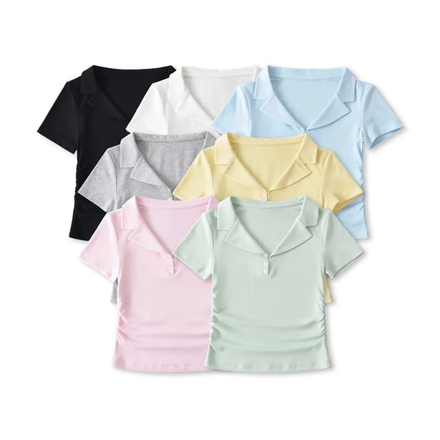 Asiris-Short-Sleeve Plain Shirred Polo Shirt