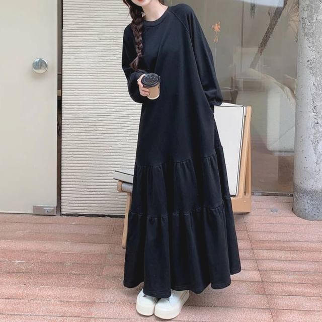 long sleeve plain maxi dress Women Long Sleeve Loose Plain Maxi Dresses with Pockets, Small
