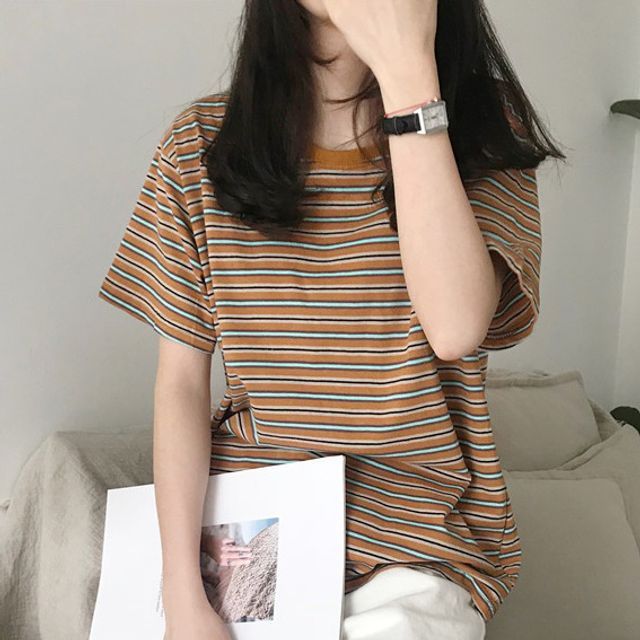 CRIBI-Short-Sleeve Striped T-Shirt