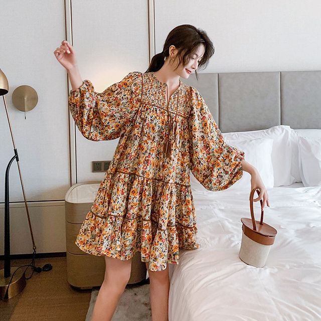 Moanum - Balloon-Sleeve Floral Mini A-Line Dress | YesStyle Moanum - Balloon-Sleeve Floral Mini A-Line Dress | YesStyle