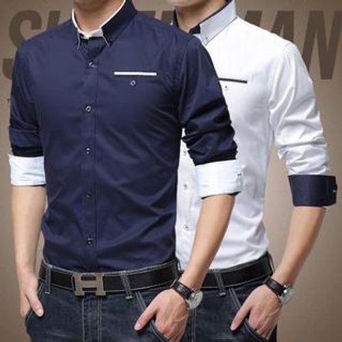 Alvicio - Long-Sleeve Contrast-Trim Shirt | YesStyle