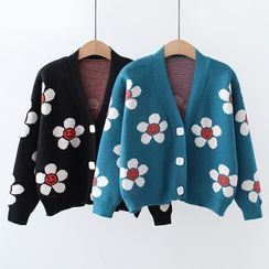TOJI - Flower Jacquard Knit Cardigan