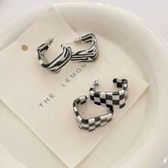 Dollu - Zebra Print / Checker Square Acetate Earring