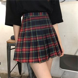 MIMIMER Plaid Pleated Skirt | YesStyle