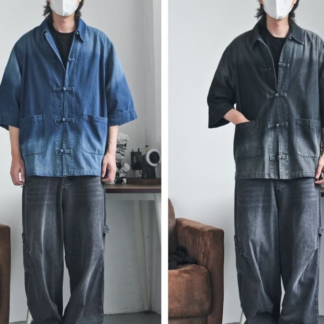 DuckleBeam-34-Sleeve Frog Buttoned Denim Shirt