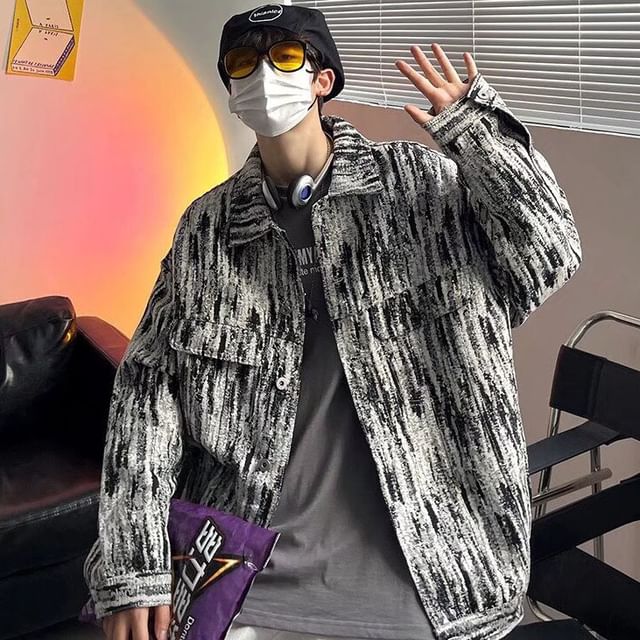 GRAYCIOUS-Collar Tie Dye Denim Button Jacket