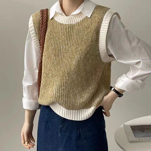 Beatrance - Crew Neck Contrast Trim Sweater Vest | YesStyle