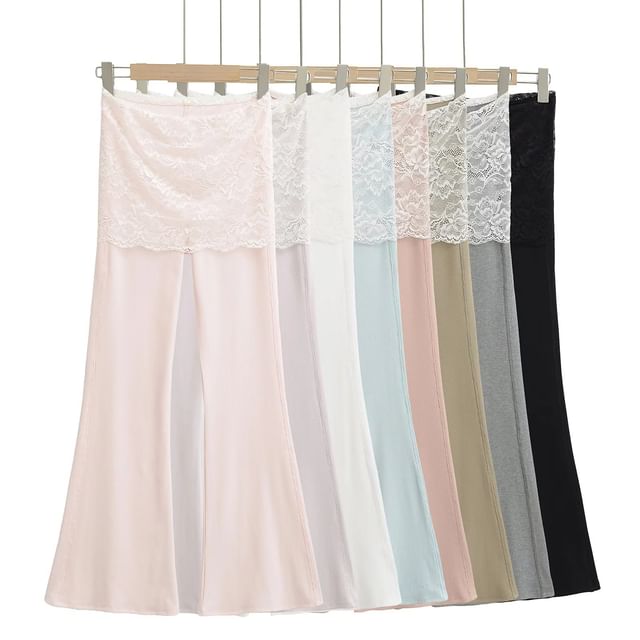Asiris-High Rise Lace Panel Flared Pants