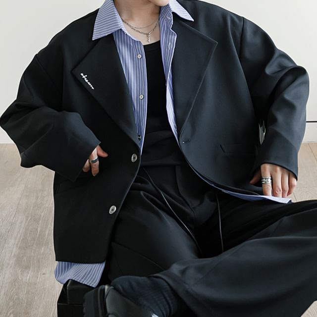 CHIC ERRO-Lapel Collar Mock Two Piece Single-Breasted Blazer