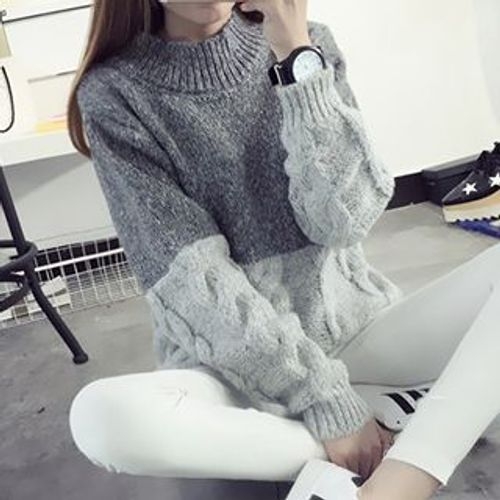 FR - Two-Tone Cable-Knit Sweater | YesStyle