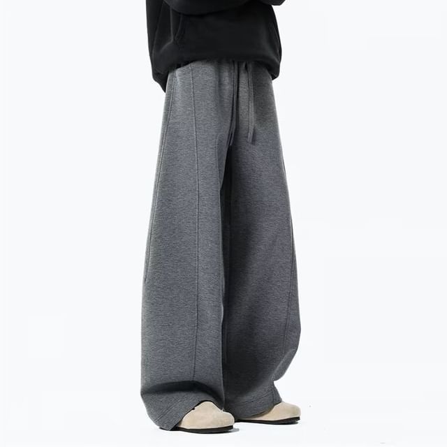 Blueforce-Drawstring Waist Plain Wide Leg Pants