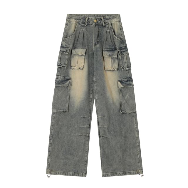 Sagidolls-Washed Wide Leg Cargo Jeans