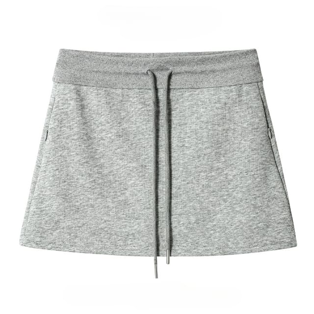 Lady Jean-Drawstring Waist Plain Mini A-Line Skirt