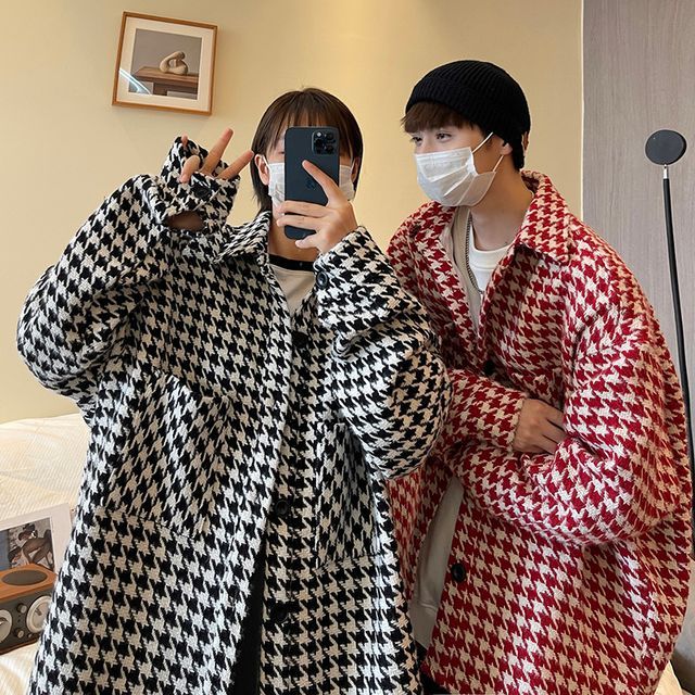 Bay Go Mall-Houndstooth Oversized Shacket