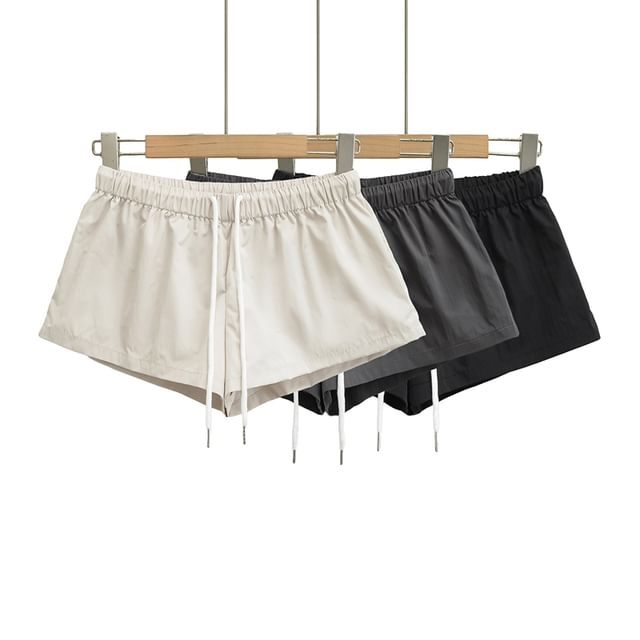Ulark-Drawstring Waist Plain Hot Pants