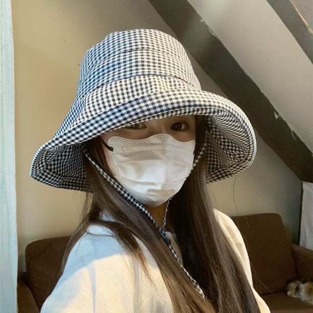 HATHOT-Plaid Bucket Hat