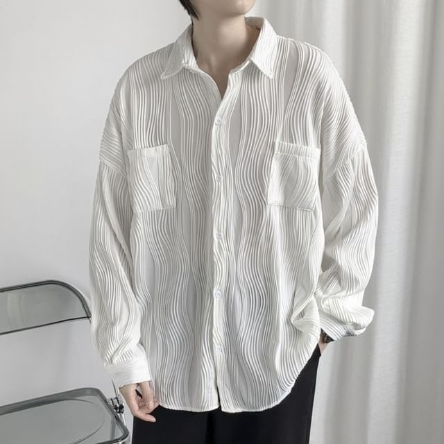 Macho-Long-Sleeve Pocketed Plain Shirt