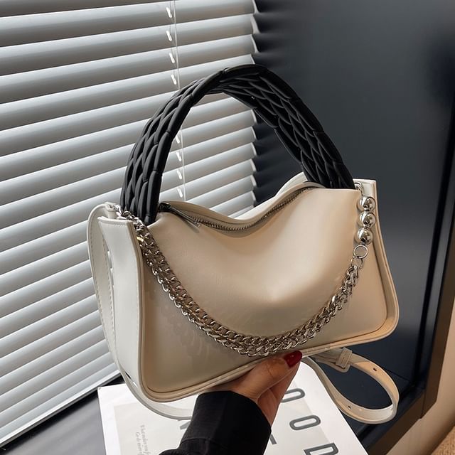 Mulgam-Faux Leather Chained Crossbody Bag