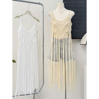 Lemongrass Fringed Crochet-Knit Cover-Up Top Sale